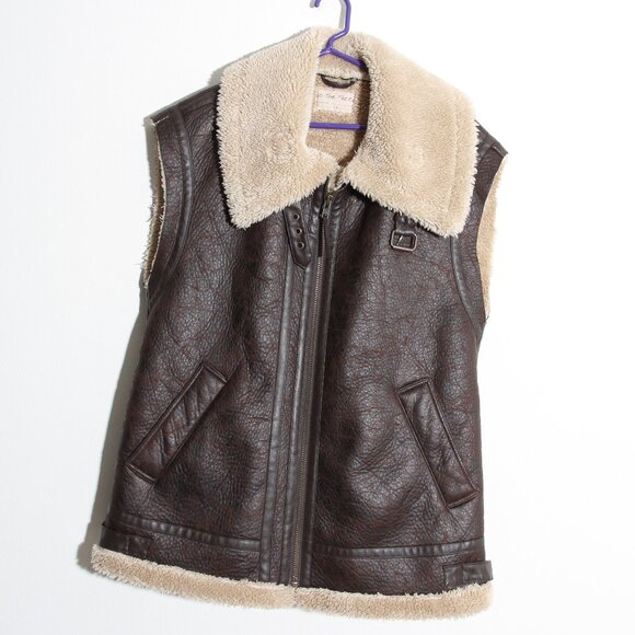 Free People We The Free Bad Habits Cozy Waistcoat Vest Crackle Brown Full Zip - Picture 2 of 14